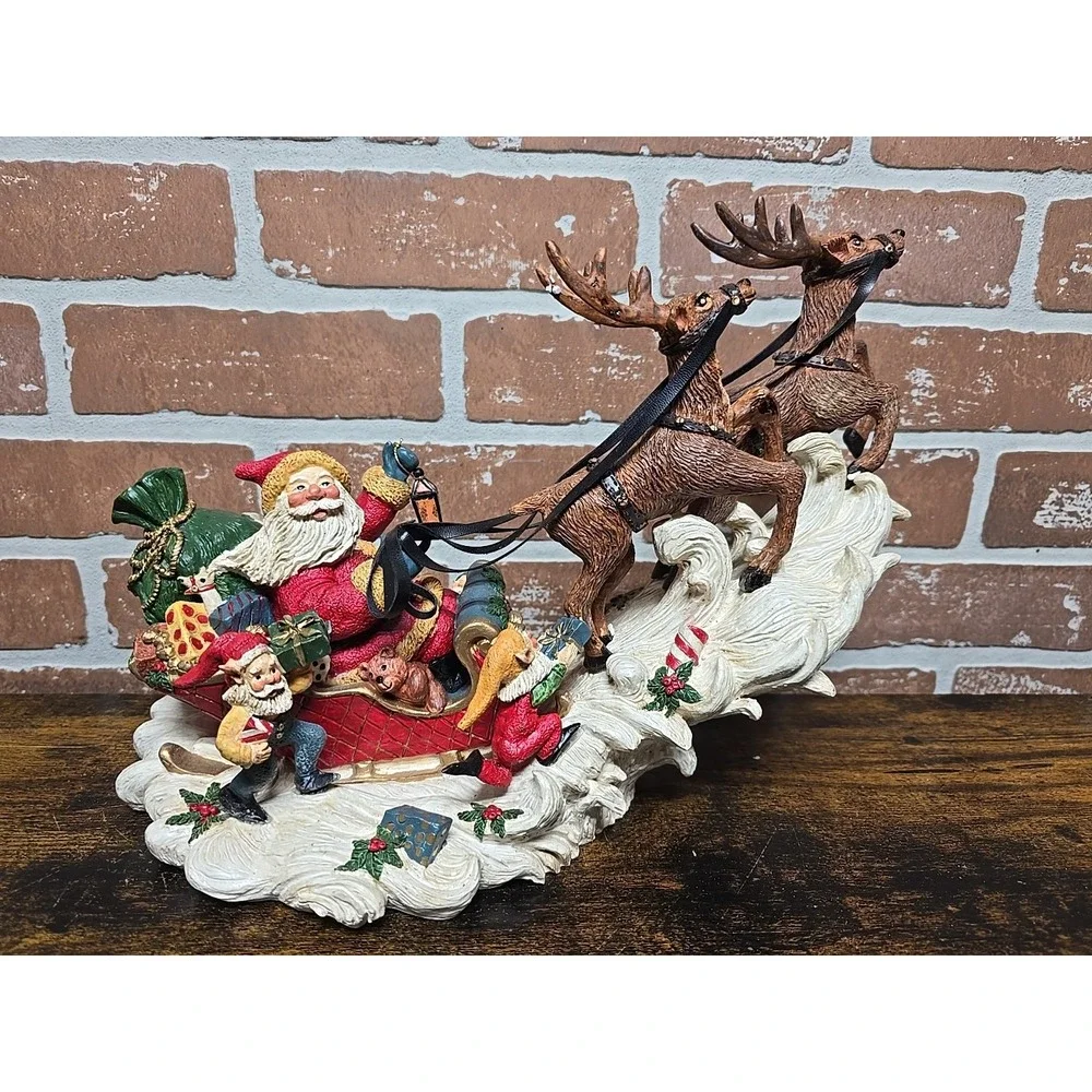 Vtg Santa‎ On His Sleigh Reindeer Holiday Style Figurine 12